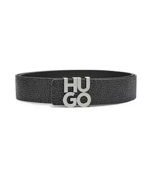 Ремень кожаный Hugo с логотипом, черный