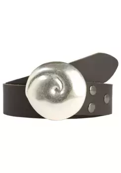 Ремень кожаный LIFE RING by showroom 019°, со сменной застежкой "Shell Round Silver" Rettungsring By Showroom 019°, коричневый