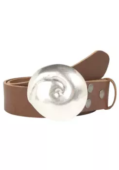 Ремень кожаный LIFE RING by showroom 019°, со сменной застежкой "Shell Round Silver" Rettungsring By Showroom 019°, коричневый