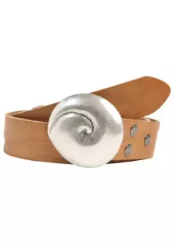 Ремень кожаный LIFE RING by showroom 019°, со сменной застежкой "Shell Round Silver" Rettungsring By Showroom 019°, цвет Cognac