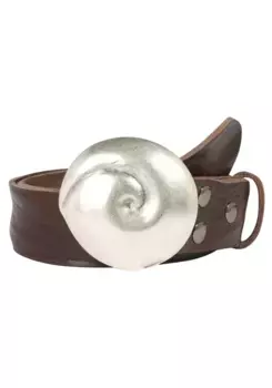 Ремень кожаный LIFE RING by showroom 019°, со сменной застежкой "Shell Round Silver" Rettungsring By Showroom 019°, коричневый