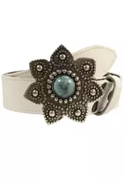 Ремень кожаный LIFEBURG by showroom 019°, со сменной застежкой "Цветок с синим камнем" Rettungsring By Showroom 019°, белый