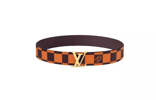 Ремень кожаный Louis Vuitton Initiales мужской, коричневый / оранжевый