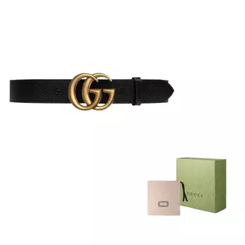 Ремень кожаный мужской Gucci с золотой пряжкой, черный