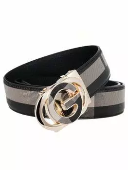 Ремень кожаный мужской клетчатый, золотой