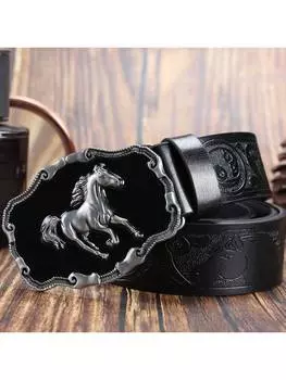 Ремень кожаный с принтом, черный