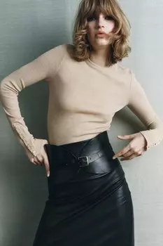 Ремень-кушет из простой кожи ZARA, черный