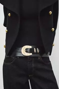 Ремень-кушка с металлической пряжкой ZARA, черный