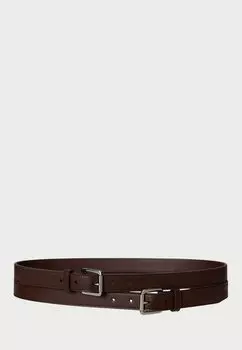 Ремень Leather Double Buckle Stacked Wide Belt Lauren Ralph Lauren, темно-коричневый