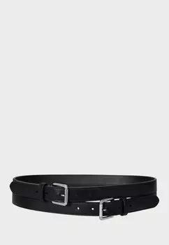 Ремень Leather Double Buckle Stacked Wide Belt Lauren Ralph Lauren, черный