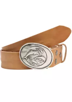 Ремень LIFE RING by showroom 019° кожаный со сменной застежкой "Dolphin Family Oval Silver" Rettungsring By Showroom 019°, цвет Cognac