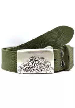 Ремень LIFEBURG by showroom 019°, натуральная кожа, винтажный стиль, тиснение под рептилию Rettungsring By Showroom 019°, хаки