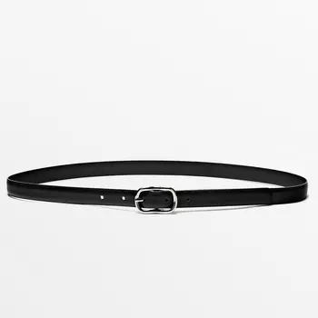 Ремень Massimo Dutti Leather With An Oval Buckle, черный