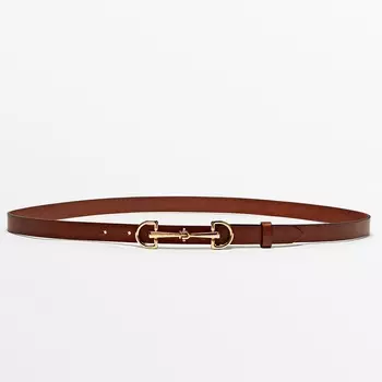 Ремень Massimo Dutti Leather With Double Long Buckle, коричневый