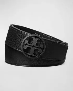 Ремень Miller из шагреневой кожи длиной 1,5 дюйма Tory Burch, цвет 001 Black Black Black