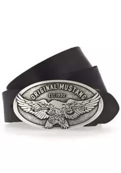 Ремень МУСТАНГ, большая овальная застежка со стилизованным орлом Mustang, черный