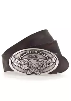 Ремень МУСТАНГ, большая овальная застежка со стилизованным орлом Mustang, коричневый
