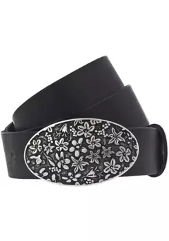 Ремень MUSTANG из полированного серебра с декорированной застежкой, черный