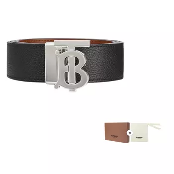 Ремень мужской Burberry кожаный, черный / красный