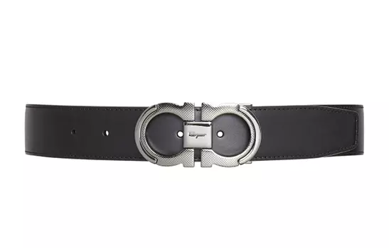 Ремень мужской FERRAGAMO из коровьей кожи черного цвета, ширина 3,5 см