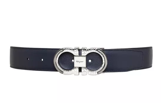 Ремень мужской из коровьей кожи FERRAGAMO, темно-синий, ширина: 3,5 см