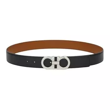 Ремень мужской из телячьей кожи FERRAGAMO черного цвета, ширина 3,5 см