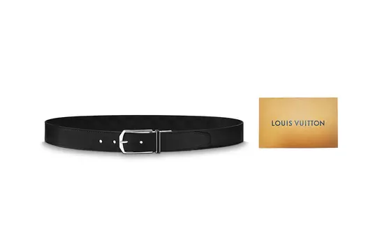 Ремень мужской кожаный LV Slender с двухсторонней пряжкой в шахматном узоре, ширина 3,5 см LOUIS VUITTON, Black Box