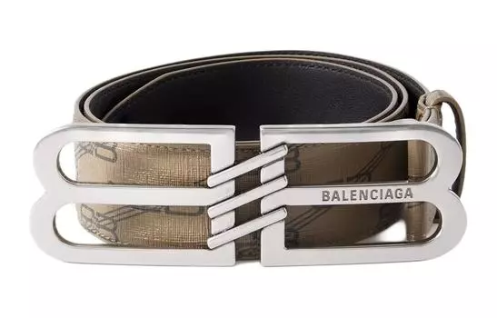 Ремень мужской кожаный с эмблемой и гладкой пряжкой, серые, ширина 4 см Balenciaga