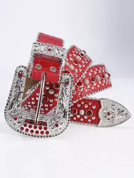 Ремень мужской со стразами, красный