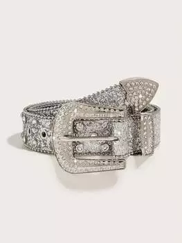 Ремень мужской со стразами, серебряный