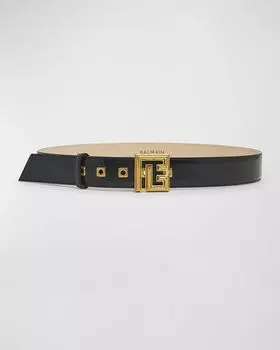 Ремень PB из лакированной кожи с монограммой Balmain, цвет 0Pa Noir