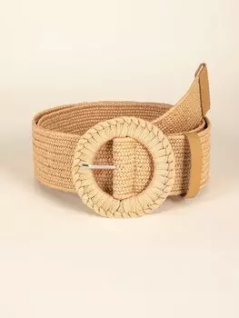 Ремень плетеный женский с круглой пряжкой, песочный