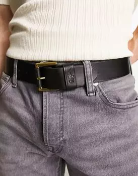 Ремень Polo Ralph Lauren из гладкой кожи черного цвета с логотипом игрока в поло