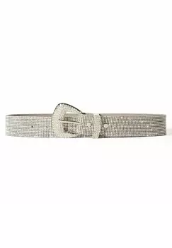 Ремень Rhinestone Buckle Bershka, серебристого цвета