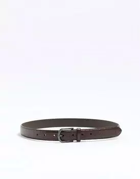 Ремень River Island из кожи крокодила темно-коричневого цвета