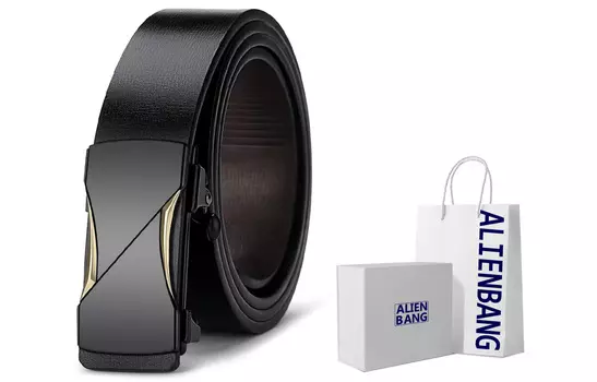 Ремень с автоматической пряжкой для молодежи и среднего возраста ALIEN BANG, Black with Silver Buckle Box