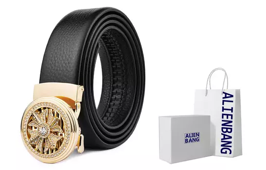 Ремень с автоматической пряжкой Fortune Comes Business для мужчин ALIEN BANG, Black with Silver Buckle