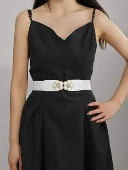 Ремень с цветочной пряжкой, белый