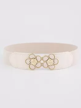Ремень с цветочной пряжкой, бежевый