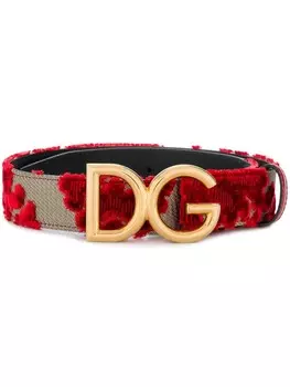 Ремень с цветочной вышивкой и логотипом Dolce & Gabbana, красный