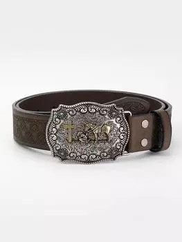 Ремень с цветочным тиснением и буквами, кофейный