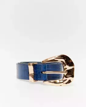 Ремень с фактурой крокодила Sfera, темно-синий