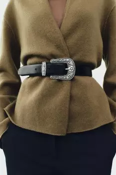 Ремень с ковбойской пряжкой ZARA, черный
