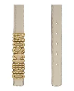 Ремень с кристаллами и надписью-логотипом Moschino, цвет Fantasy Print Ivory