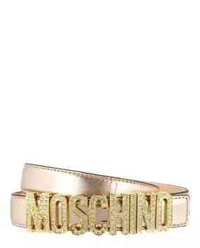 Ремень с кристаллами и надписью-логотипом Moschino, цвет Fantasy Print Pink