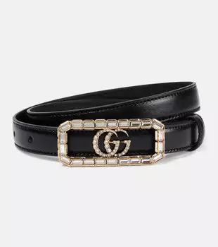 Ремень с кристаллами в виде двойной буквы G Gucci, черный