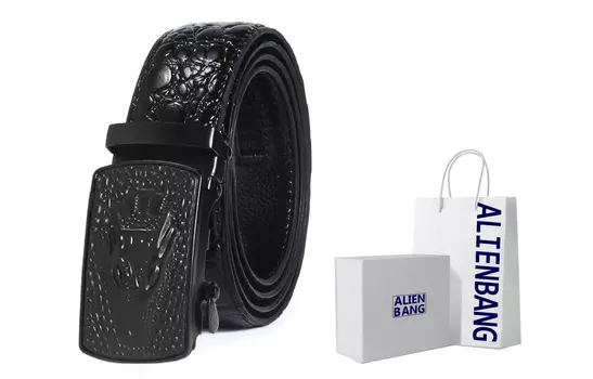 Ремень с крокодиловым узором, мужской деловой, с автоматической пряжкой, из коровьей кожи ALIEN BANG, Black Starry Box