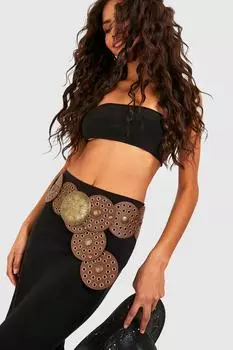 Ремень с круглой дисковой пряжкой Boohoo, коричневый