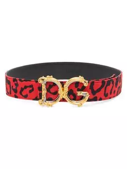 Ремень с логотипом Barocco и леопардовым принтом DOLCE&GABBANA, неро