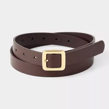 Ремень с металлической пряжкой мини-квадрата GU, коричневый